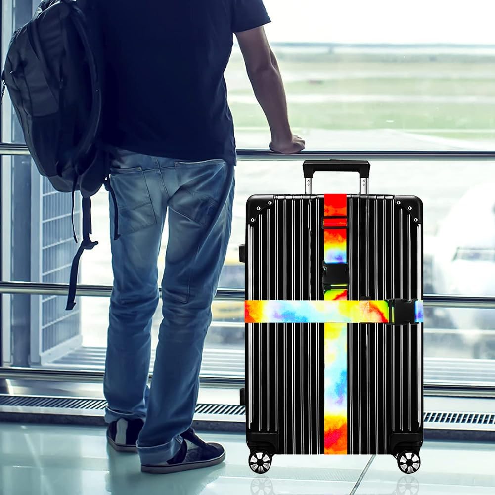 Luggage Straps for Suitcases TSA Approved-2 Pack Bright Personalized Luggage Belt Strap for Suitcase/Carry On Bag Luggage Accessories for Travel (Tie-Dye)