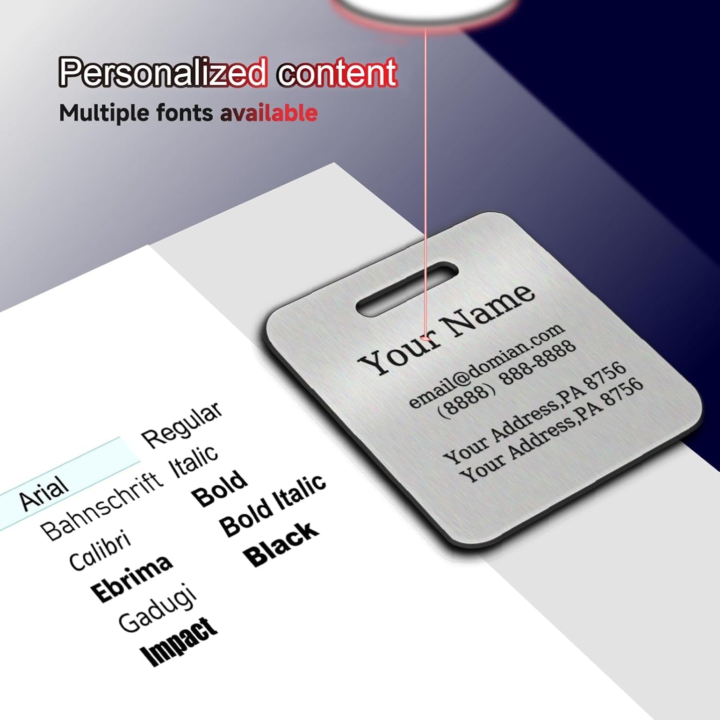 （2-Pack） Stainless Steel Custom Luggage Tags - Laser Engraved Personalized Travel Tags - Custom Name Identification Tags: for Suitcases, Backpacks, Bags and More (Gold)