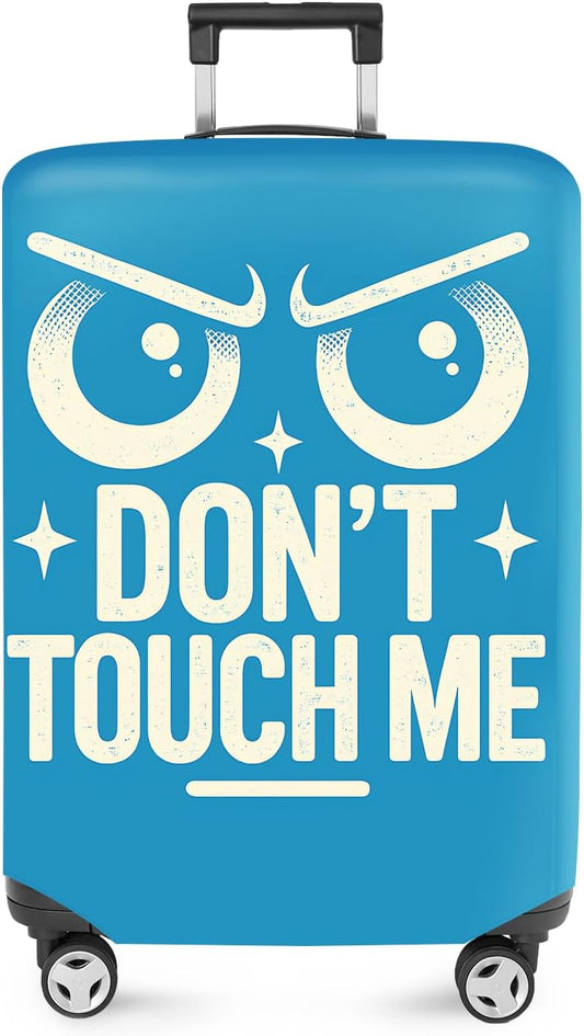 ANNA QUEEN Funny “Don’t Touch Me” Luggage Cover, Bold Blue Suitcase Protector with Angry Eyes Design, Stretchable, Washable Travel Cover for 32-34 Inch Luggage
