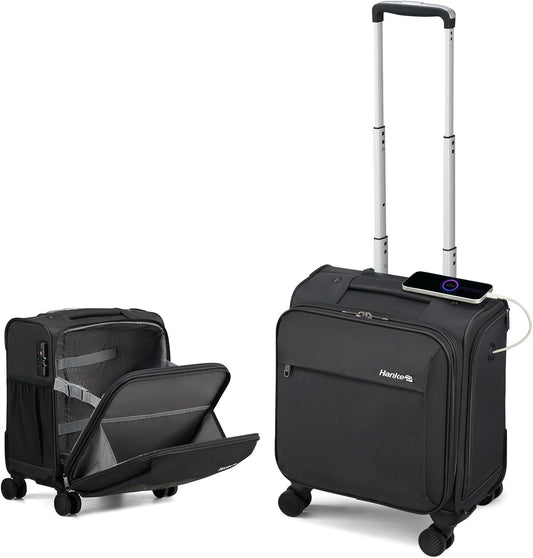 Hanke 16 Inch Underseat Carry On Luggage with Wheels Small Suitcase Softside Luggage Bags for Travel Lightweight Suitcases with Wheels Travel Luggage Personal Item for Men and Women(Dark Gray)