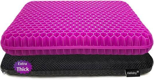 Gel Seat Cushion, Office Seat Cushion Chair Pads for Office Home Car Wheelchair Long Trips - Extra Thick Gel Cushion for Pressure Sores, Tailbone, Back, Sciatica Pain Relief (Extra Thick, Violet)
