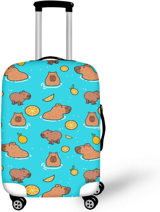 Capybara Suitcase Cover Elastic Luggage Covers for Suitcase Fit 30-32 Inch, Zip Closure Baggage Case Anti-Scratch Luggage Covers Protector Cute Cartoon Animal Baggage Cover