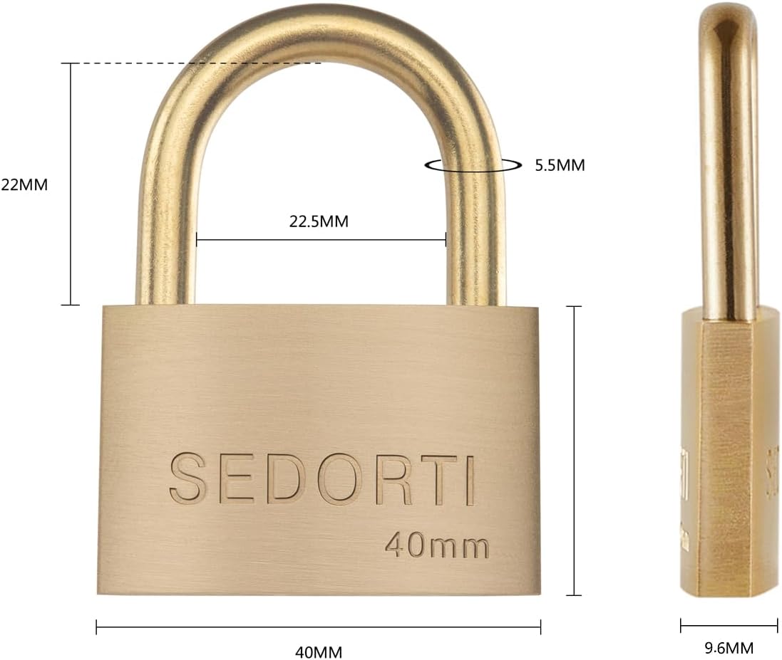 Weather Proof Lock, Keyed Alike Solid Brass Padlocks with Brass Shackle, Light Duty, 1-1/2" Wide Body, Marine Padlock, Anti Rust Lock, 4 Pack