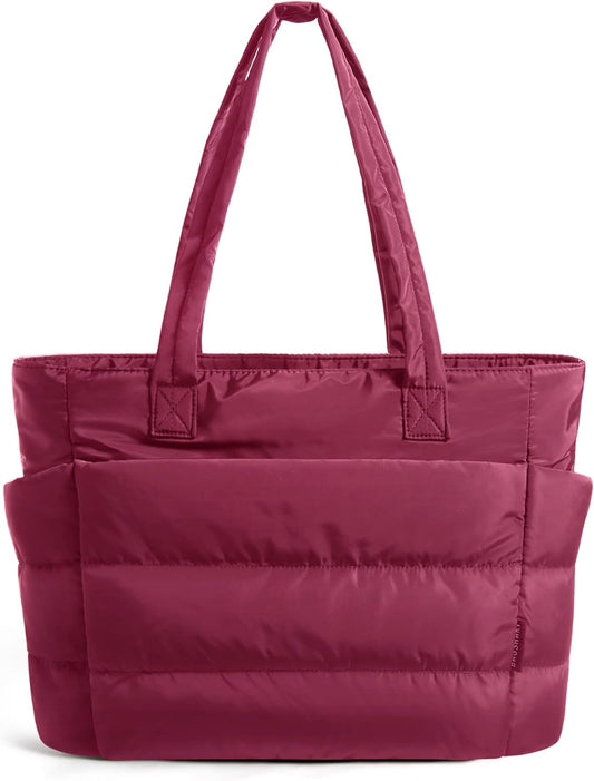 BAGSMART Tote Bag for Women, Lightweight Puffy Tote Bag with Compartments Shoulder Bag Handbag for Travel, Work, Gym,