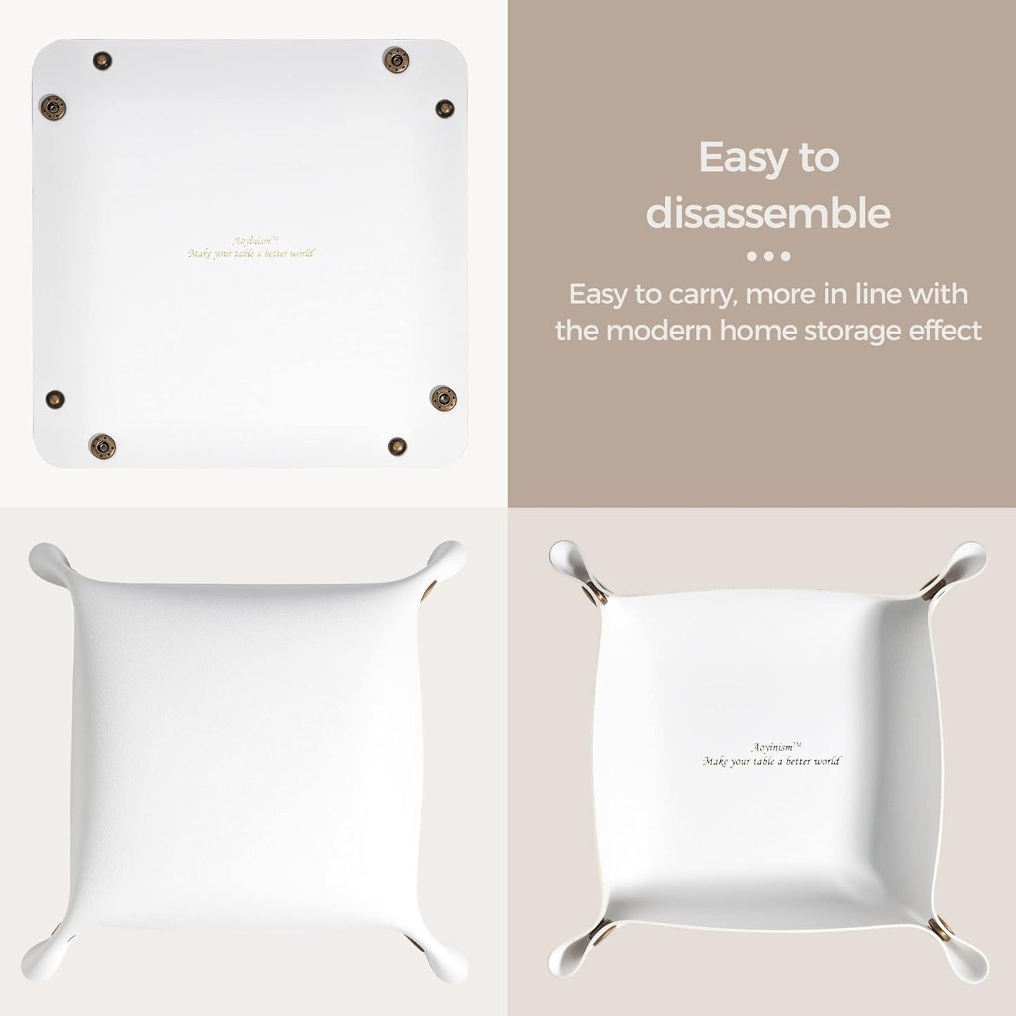 Leather Valet Tray, Premium Catchall Trays, Jewelry Trays, Decorative Desk Organizer,Folding Travel Organizer,Office/Home Organization Trays (Large Medium and Small, 3PCS)(White)
