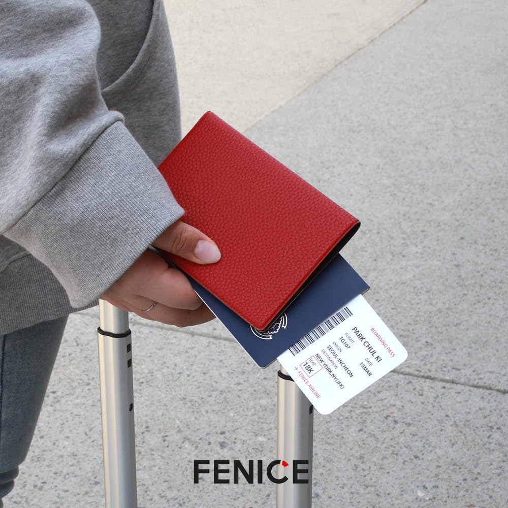 Fenice Classic Passport Cover Holder Wallet Case for Travel Essential RFID Blocking Vegan Leather Waterproof (PINK)