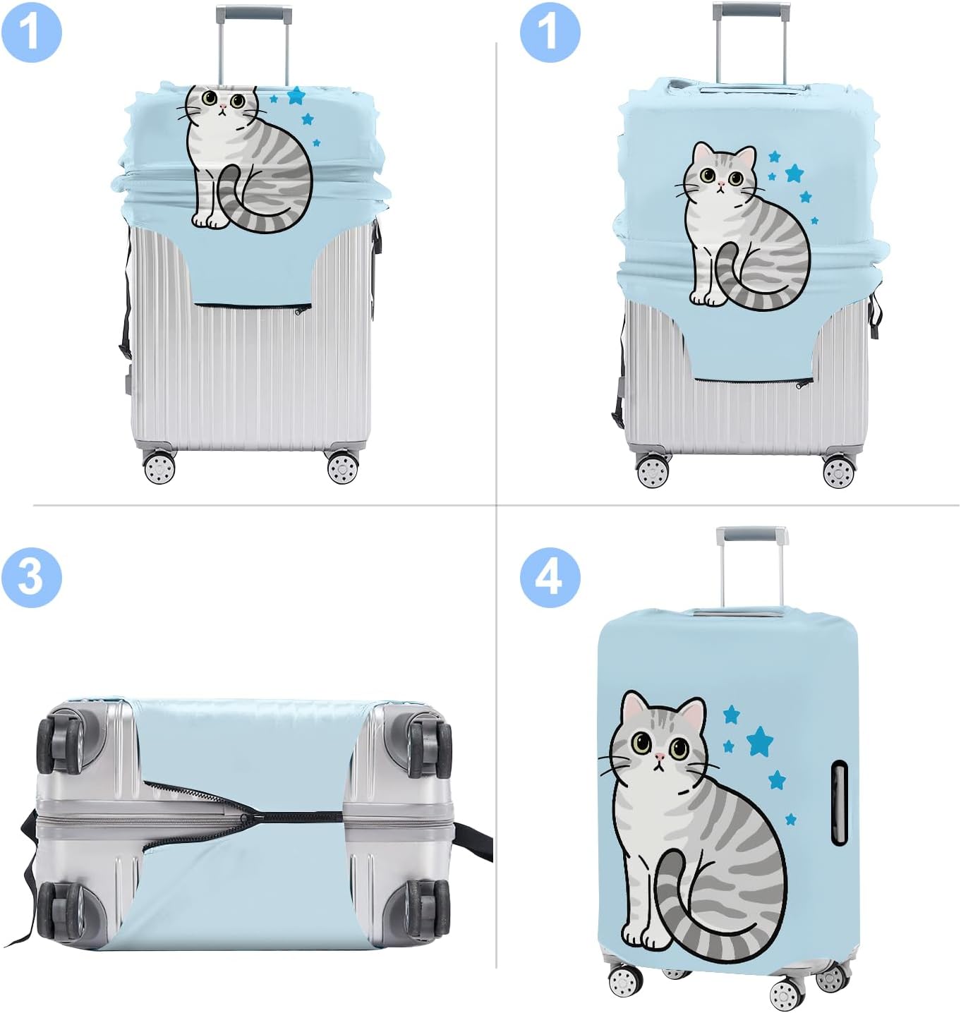 Luggage Cover Washable Suitcase Protector Anti-scratch Suitcase cover Fits 20-34 Inch Luggage (Cat, XL(32-34inch suitcase))