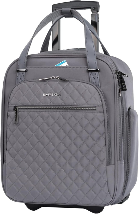 EMPSIGN Underseat Carry On Wheeled - 16" Carry on Bag with Wheels Multi-functional Lightweight Rolling Bag Overnight Weekender Small Suitcase for Women Men Travel Business, Dark Grey