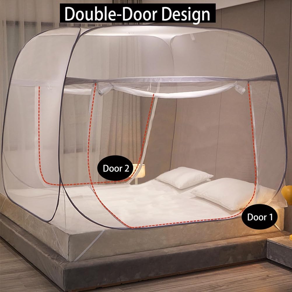 Pop-Up Mosquito Net Tent for Beds Portable Folding Canopy with Net Bottom, Fits Twin to King Size 79x71x59inch, Easy Install Wash for Baby Adults, Indoor Outdoor Use (Blue-King Bed)