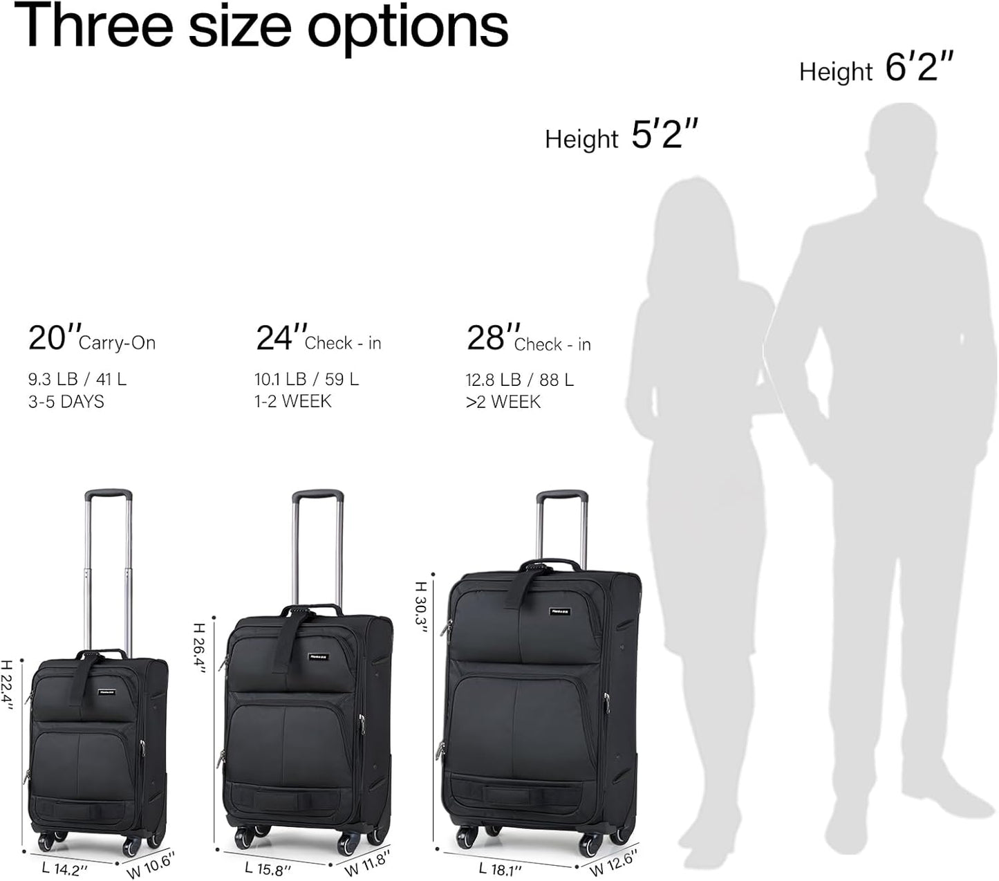 Hanke 20 Inch Softside Expandable Carry On Luggage with Spinner Wheels, Rolling Suitcase Travel Luggage with TSA Approved Luggage,Black
