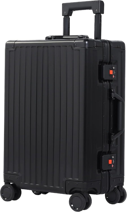 UrbanExplorer All Aluminum Carry On Luggage 22x14x9 Airline Approved Heavy Duty Hard Shell Suitcases Zipperless Suitcase with TSA Lock, Black, 20 Inch