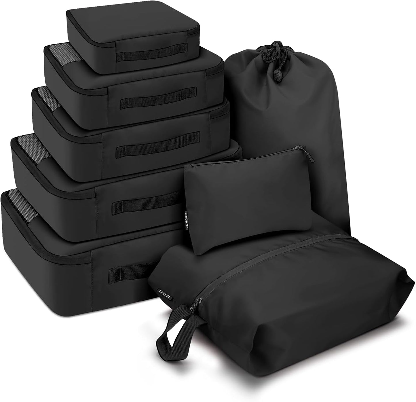 8 PCS Compression Packing Cubes for Travel Women, Compression Organizer for Luggage Space Saving Travel Essentials and Carry on, Luggage Organizer Bags for Suitcase - Black
