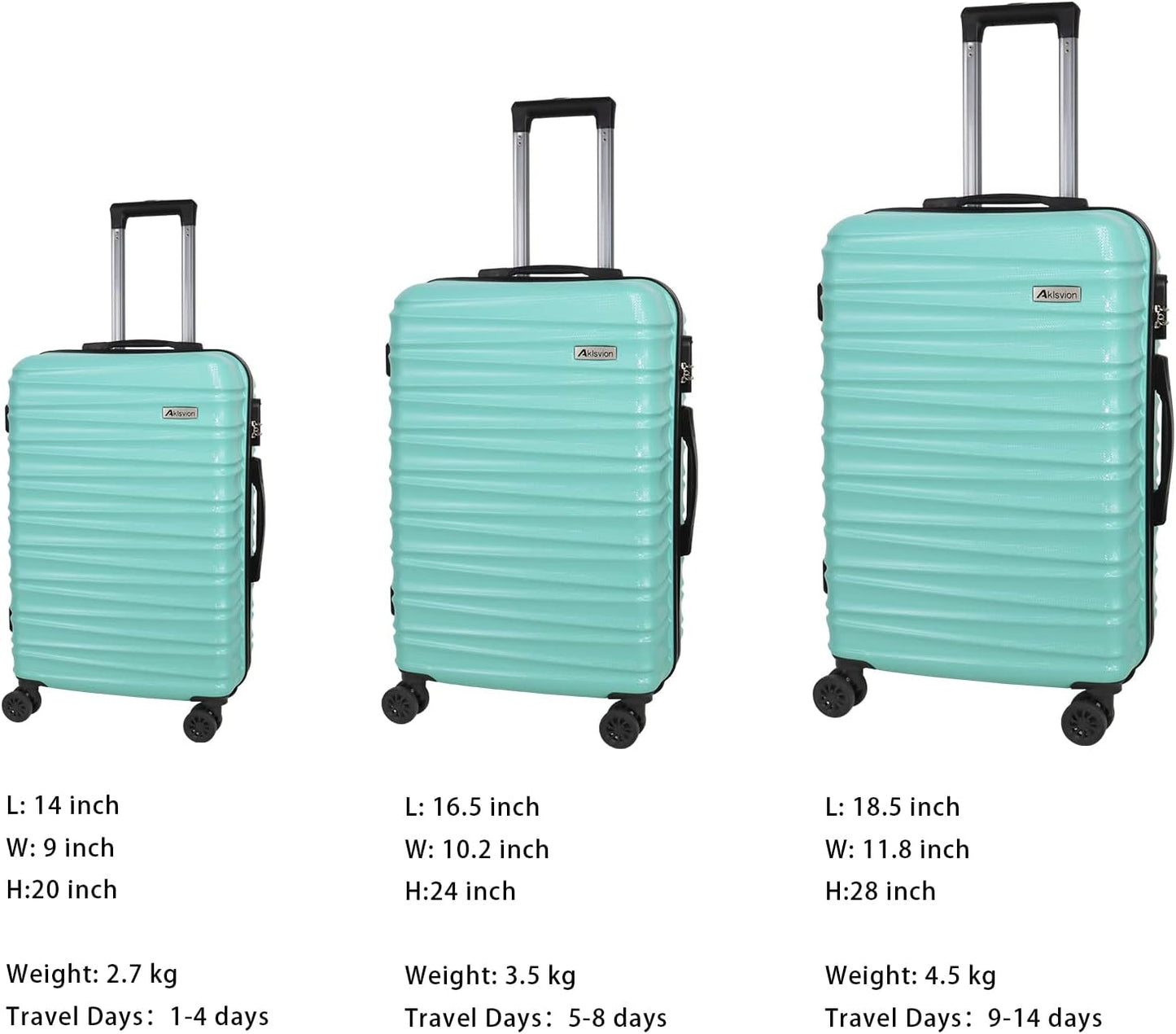 Luggage Sets 3 Piece(20/24/28)-Suitcase Set- Luggage with Wheels-PC + ABS Durable Lightweight Rotating hardshell suitcase 5PCS(Mint Green)…