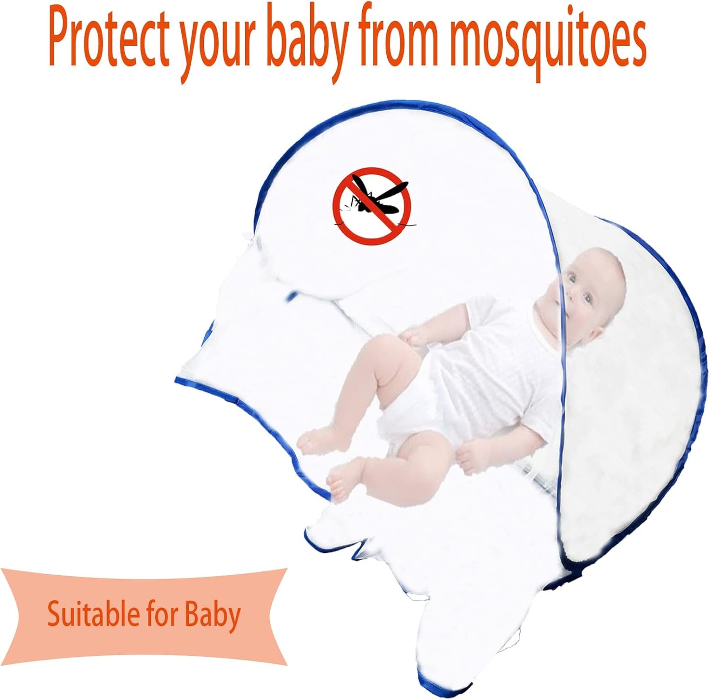 CMINGJ Portable Mosquito Head Net Foldable Pop-Up Travel Essentials Mosquito Net for Bed Free Installation-Large Size Suitable for Bedroom, Camping, nap (Large)