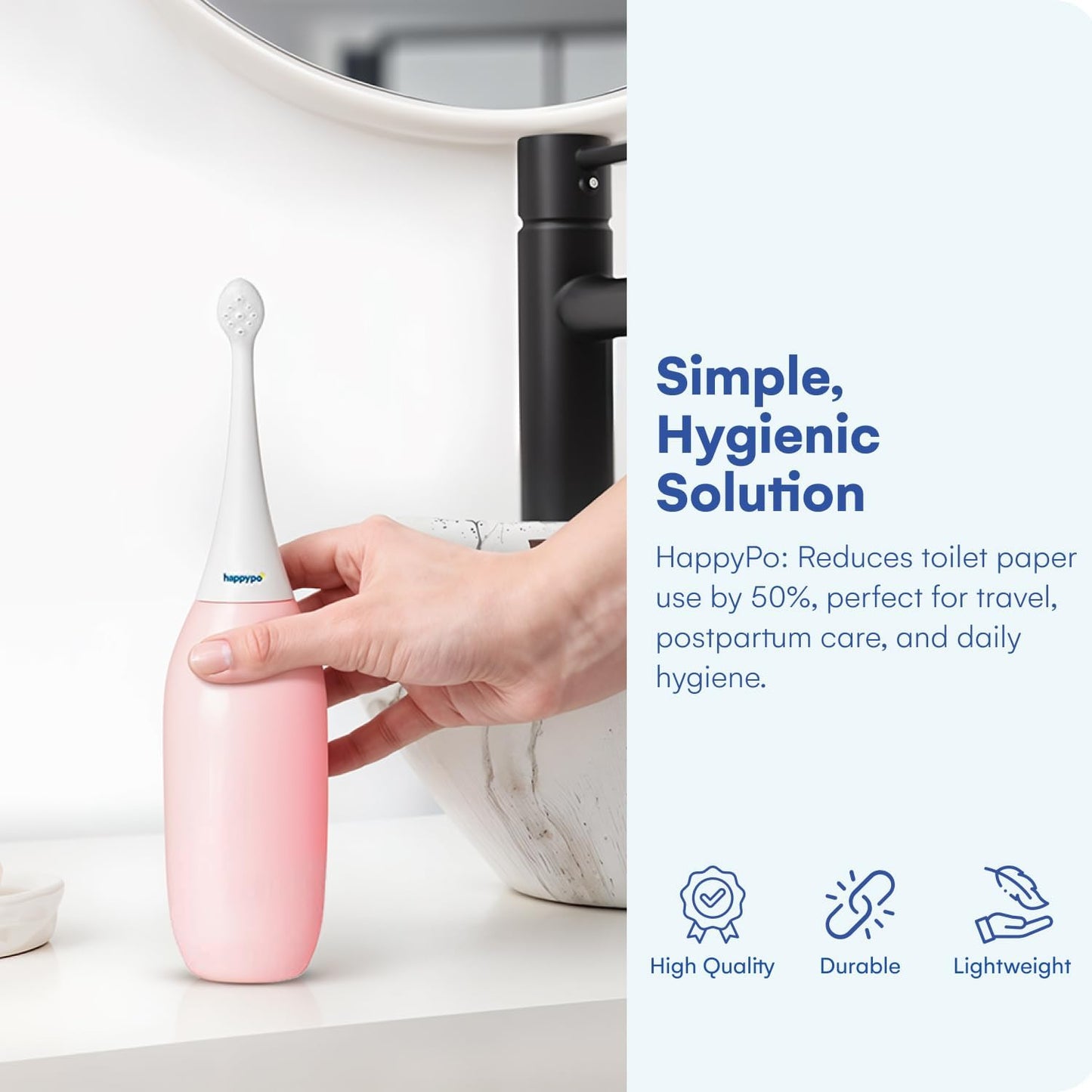 HAPPYPO Butt Shower - Portable Bidet with Travel Bag - Easy-Bidet 2.0 Replaces Wet Wipes and Shower Toilet - Rose