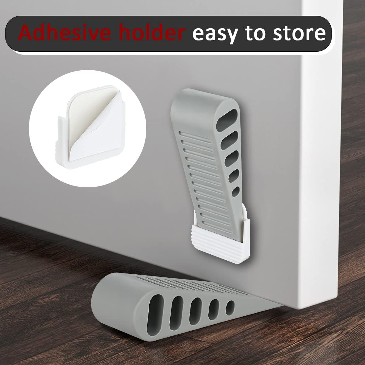 JQK Rubber Door Stopper Wedge, Grey 4 Pack Soft TPR Premium Door Stops for Bottom of Heavy Duty Door on Tile, Concrete, Carpet, Wooden Floor, DSB61-GY-P4