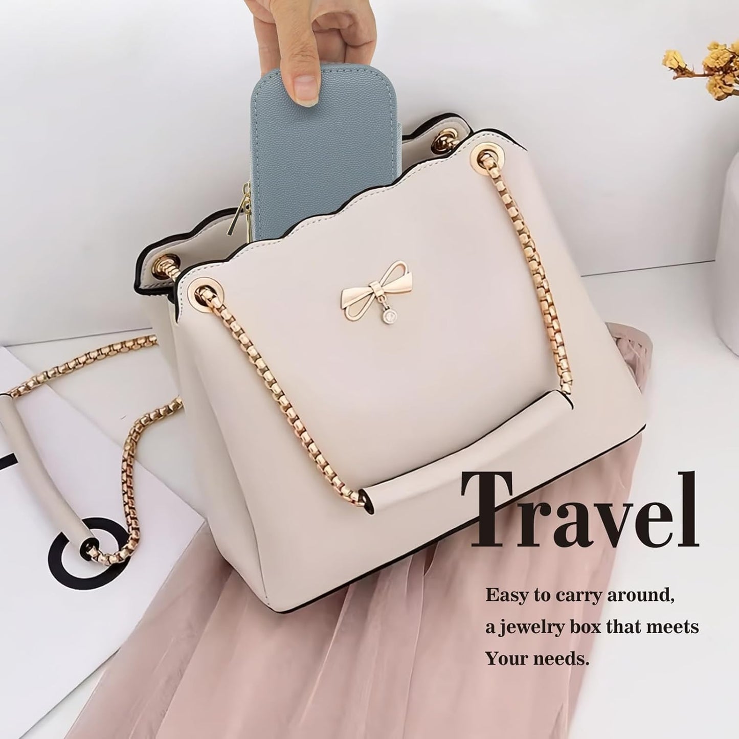 Travel Jewelry Case Bulk Of 2 For Women Weekend,Gold Zip, PU Leather Compact Jewelry Organizer For Earring Bracelets Blue Travel Jewelry Box Set Perfect For Small Bridesmaid Jewelry Box Gift