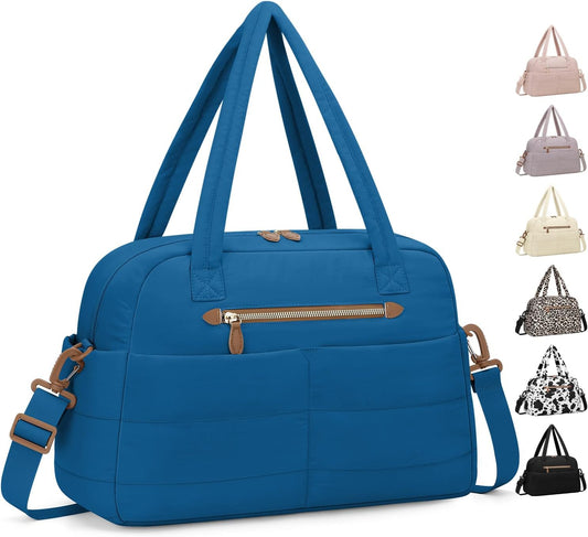 Travel Duffle Bag,Puffer Carry On Duffel Bag with Laptop Compartment Waterproof Overnight Weekender Bags for Women Large Hospital Tote Bags for Labor and Delivery(Medium,Blue)
