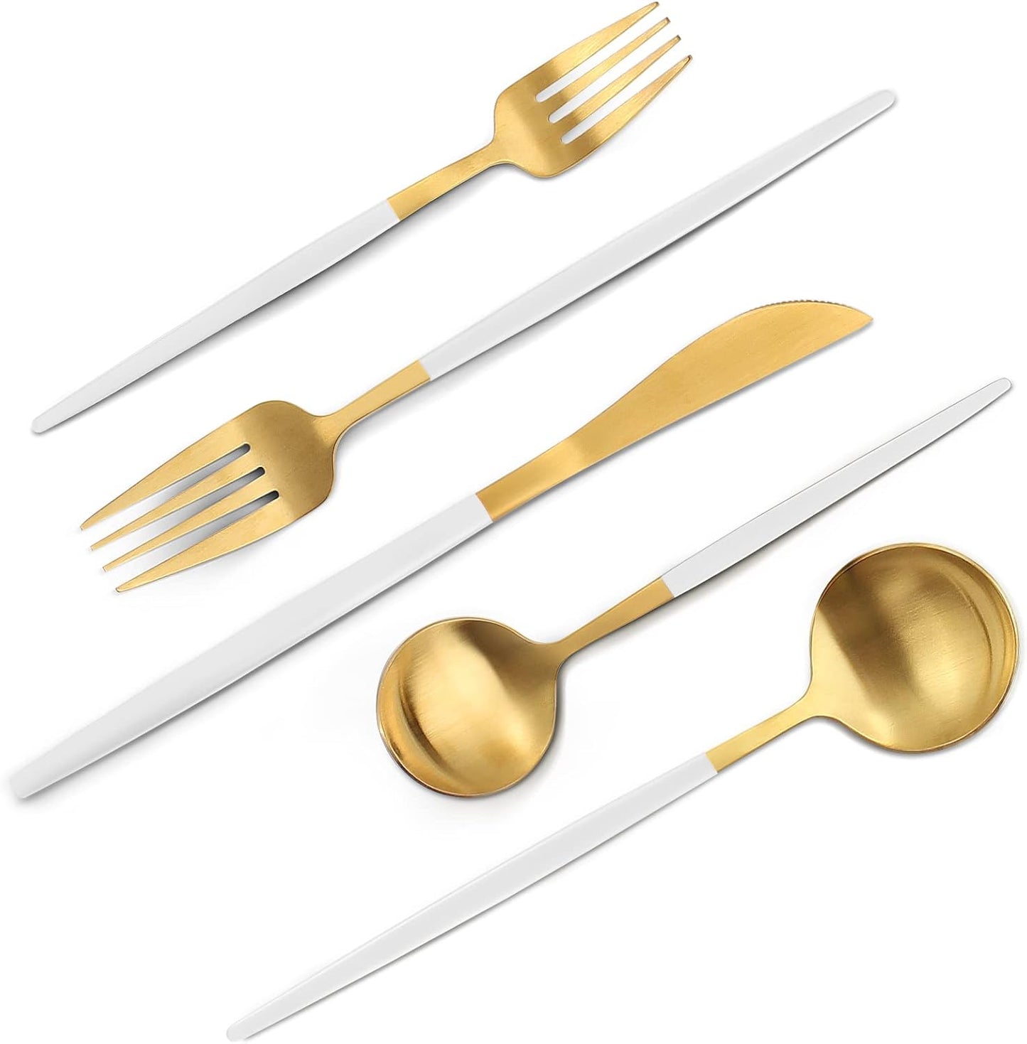 Matte White Gold Silverware Set, 20-Piece Stainless Steel Flatware Set, Satin Finish tableware Cutlery Set, Service for 4, Home and Restaurant, Dishwasher Safe