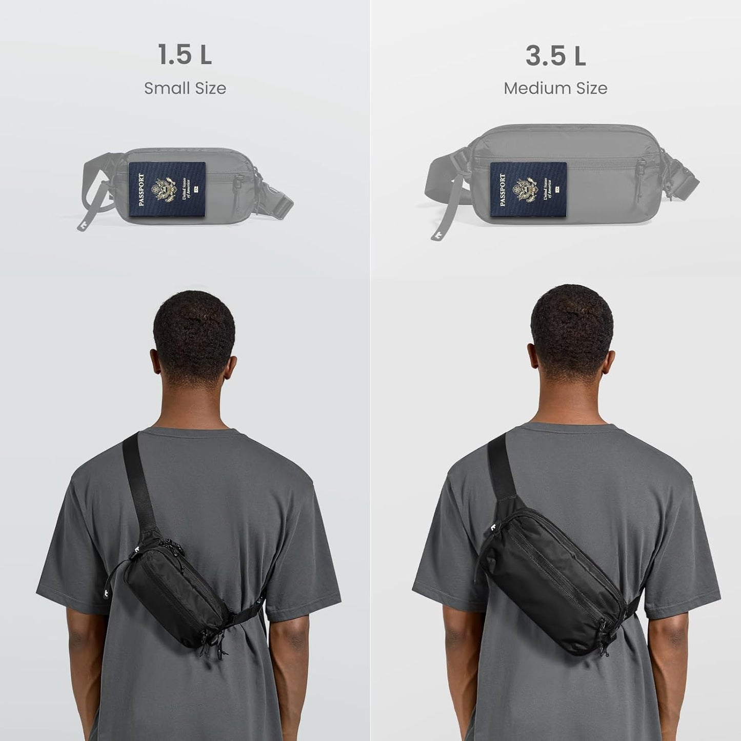 tomtoc 3.5L Sling Bag with RFID Blocking, Crossbody Bag Chest Shoulder Pack for Men and Women, Water-resistant Lightweight Casual Waist Fanny Pack for Travel/Daily Use