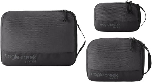 Eagle Creek Pack-It Reveal Cube Set - Packing Cubes for Compartmentalizing Luggage - Durable - Ultra-Lightweight - Water-Resistant - Easy Grab Zipper Pull - Mesh Windows - Black - XS/S/M