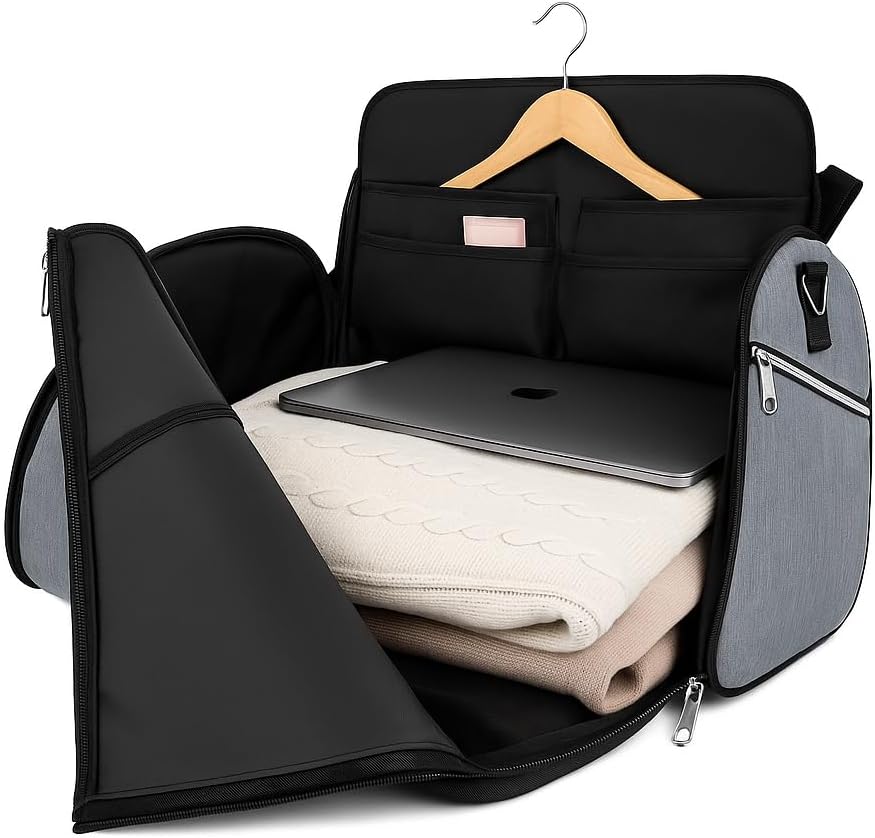Convertible Garment Bag for Travel – 2 in 1 Carry On Duffel Suit Bag with Shoulder Strap – Hanging Weekender Suitcase for Men & Women, Ideal for Business & Overnight Trips