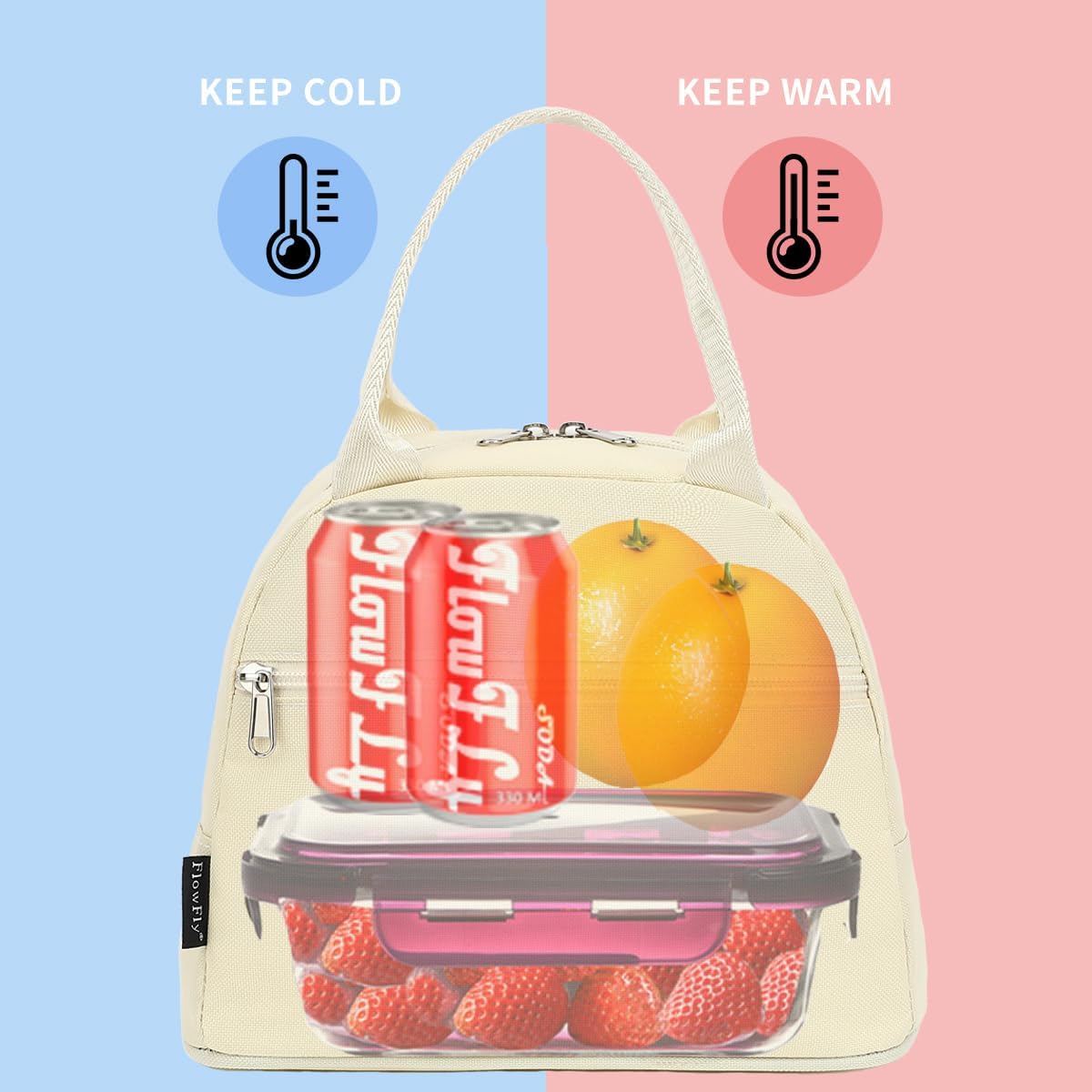 FlowFly Insulated Lunch Cooler Bag - Tote Bag Organizer for Women/Men, Beige