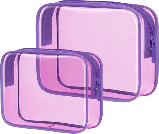 PACKISM 2 Pack Clear Toiletry Bags with Zipper, Water-resistant Cosmetic Bag, Clear Makeup Bag Fit Travel Essentials, Carry-on Travel Bag, Light Pinkish Purple