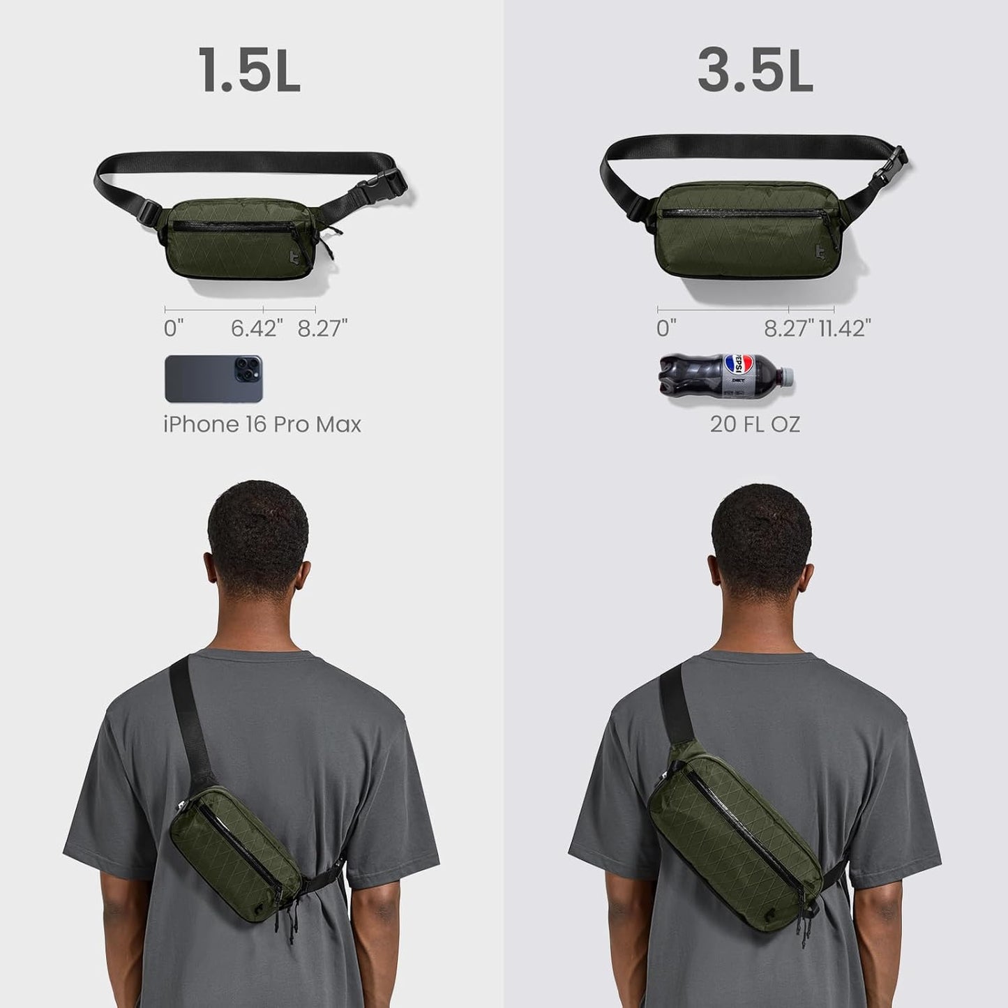 tomtoc 1.5L X-Pac Sling Bag with RFID Blocking, Crossbody Bag Minimalist Chest Shoulder Pack for Men/Women, Water-resistant Lightweight Casual Funny Pack for Travel, Daily Commute