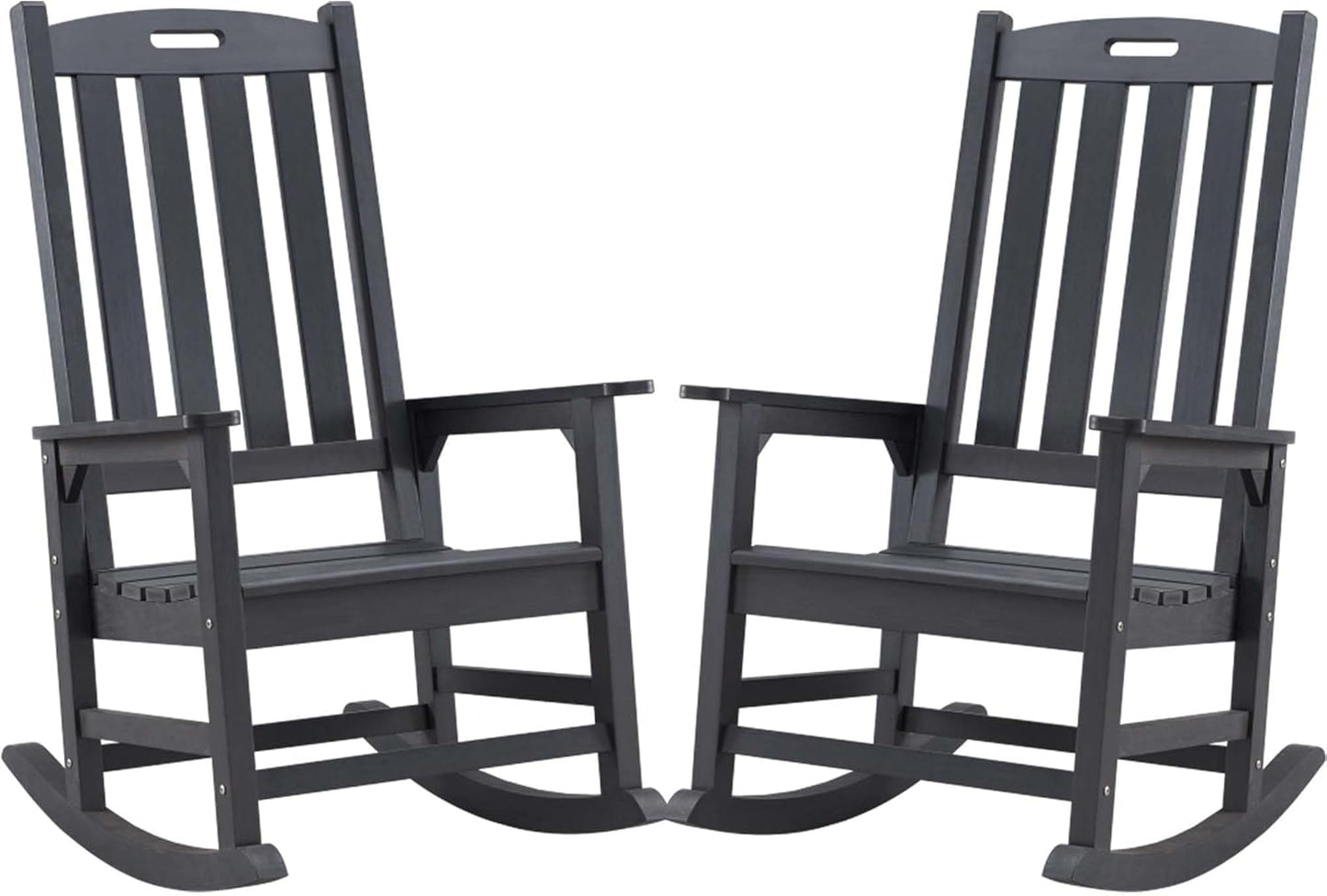 Psilvam Oversized Outdoor Rocking Chair Set of 2, Porch Rocker with 21" Wide Seat and 32" Tall Backrest, Pre-Assembled with Most Components for Effortless Installation (Carbon Black)