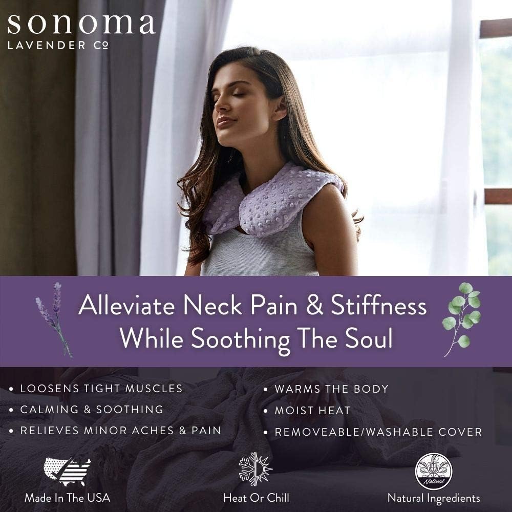 Sonoma Lavender Luxury Lavender Heatable/Chillable Neck Pillow, Microwaveable for Neck and Shoulders with Removable Washable Covers, Great for Relaxation and Pain Relief (Lilac Dot)