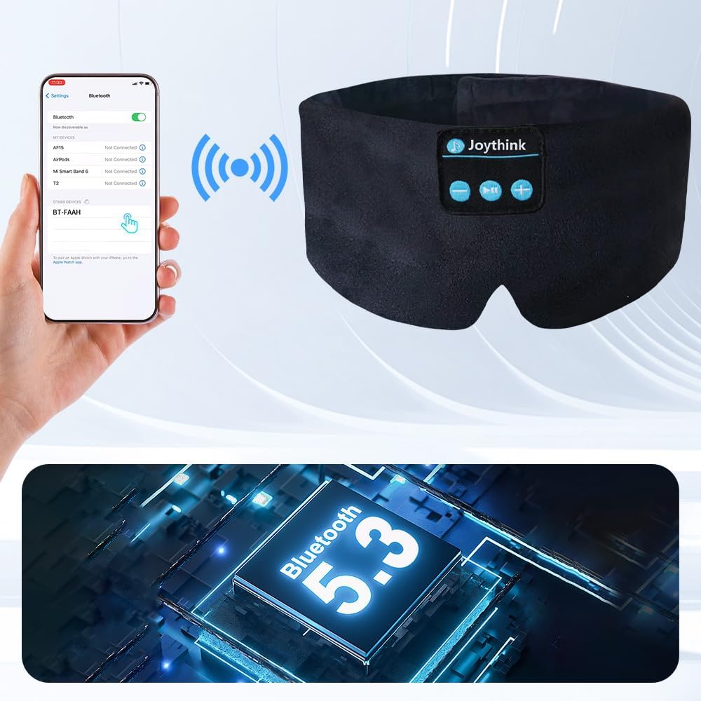 Joythink Sleep Headphones Sleep Mask Kids Children Wireless Music Eye Mask Sleeping Headphones Headband for Side Sleepers Silk Sleep Mask with Wireless Headphones Ultra-Thin Stereo Speakers