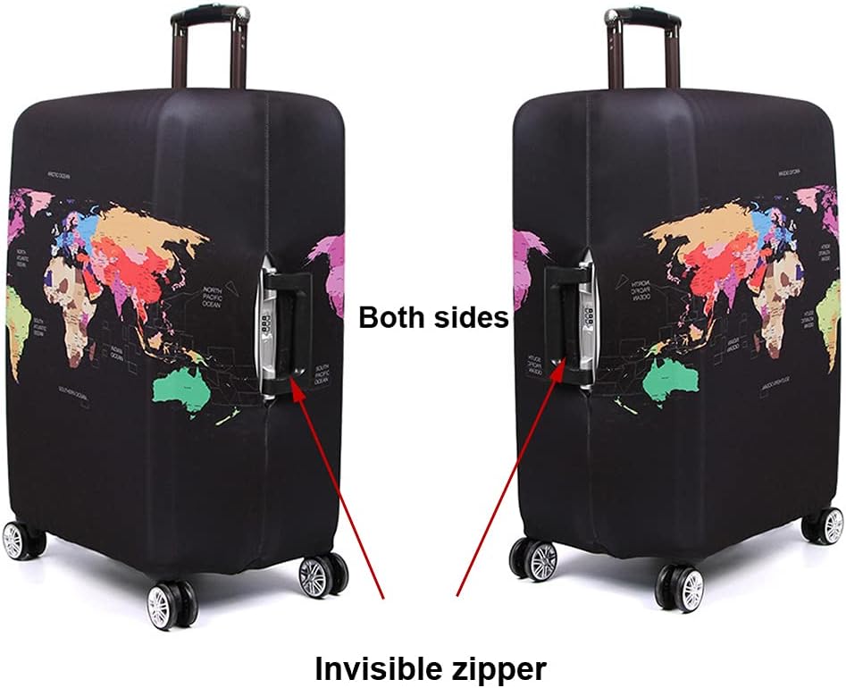 MosaiRudo Thicker Luggage Cover Elastic Suitcase Cover Protector Fits 18-32 Inch Suitcase Travel Accessories (World Travel, L)