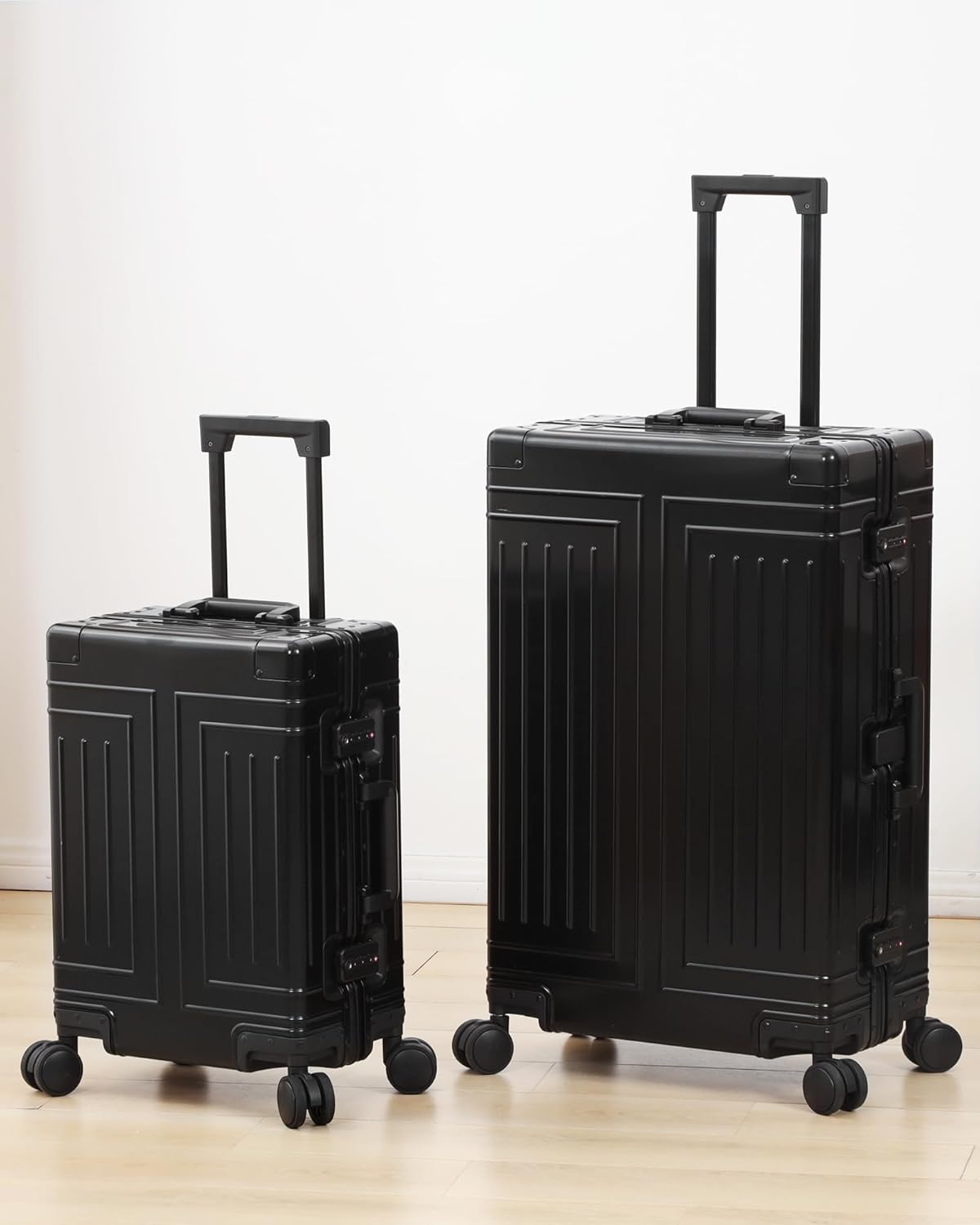 All Aluminum Magnesium 20/28 Luggage set ，Cut from Whole Aluminum Sheet，22x14x9 Airline Approved ，（3rd Generation，Premium Magnesium Metal zipperless suitcase ） (black, 20+28inch)