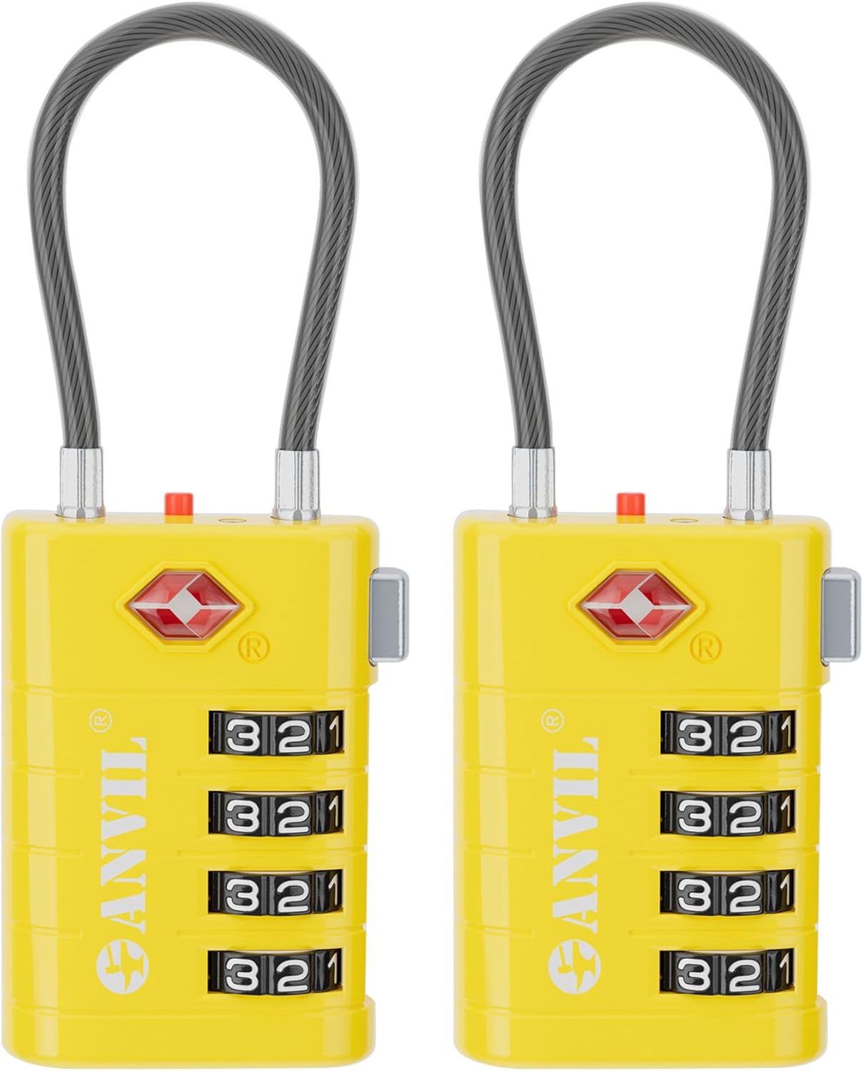 ANVIL 4 Digit Luggage Locks, TSA Locks for Luggage, Advanced TSA008 core, Alert Indicator for Your Travel Lock, Suitcase Lock.(2, Yellow)