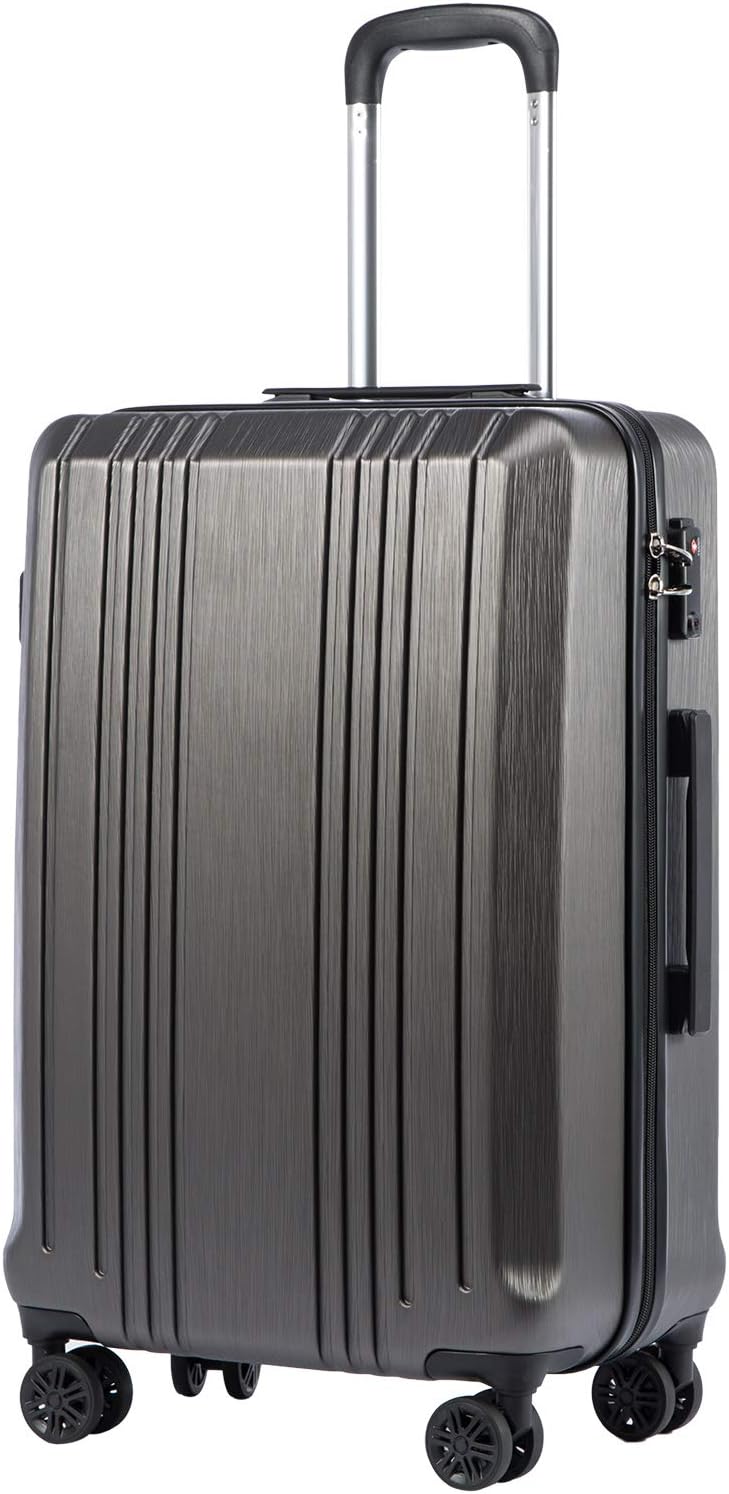 Coolife Luggage Suitcase PC+ABS with TSA Lock Spinner Carry on Hardshell Lightweight 20in 24in 28in (grey, M(24IN))