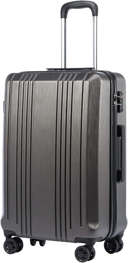 Coolife Luggage Suitcase PC+ABS with TSA Lock Spinner Carry on Hardshell Lightweight 20in 24in 28in (grey, M(24IN))