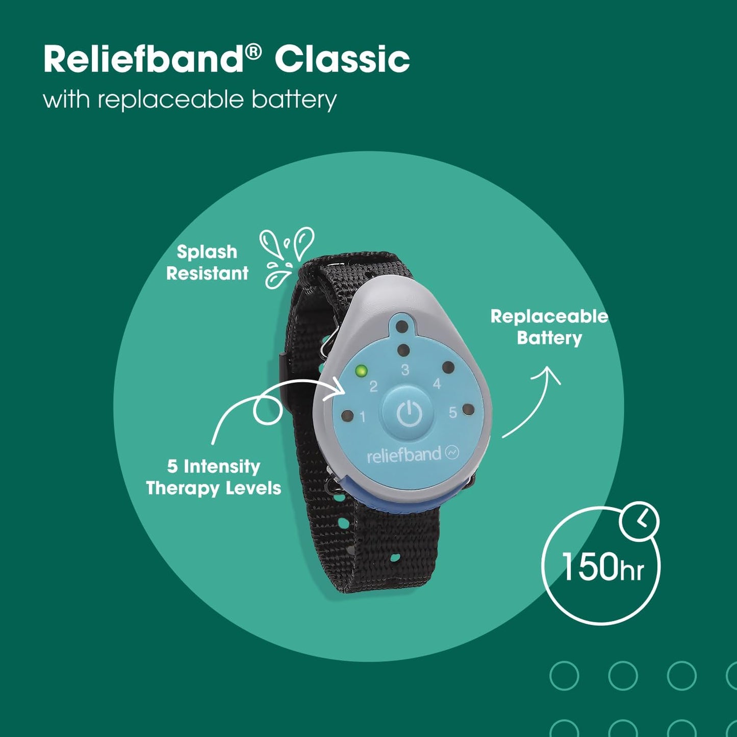 Reliefband Classic Wristband | FDA Cleared Relief for Motion Sickness (Car, Air, Train, Sea), & Morning Sickness | Drug Free (1 Extra Gel Tube)