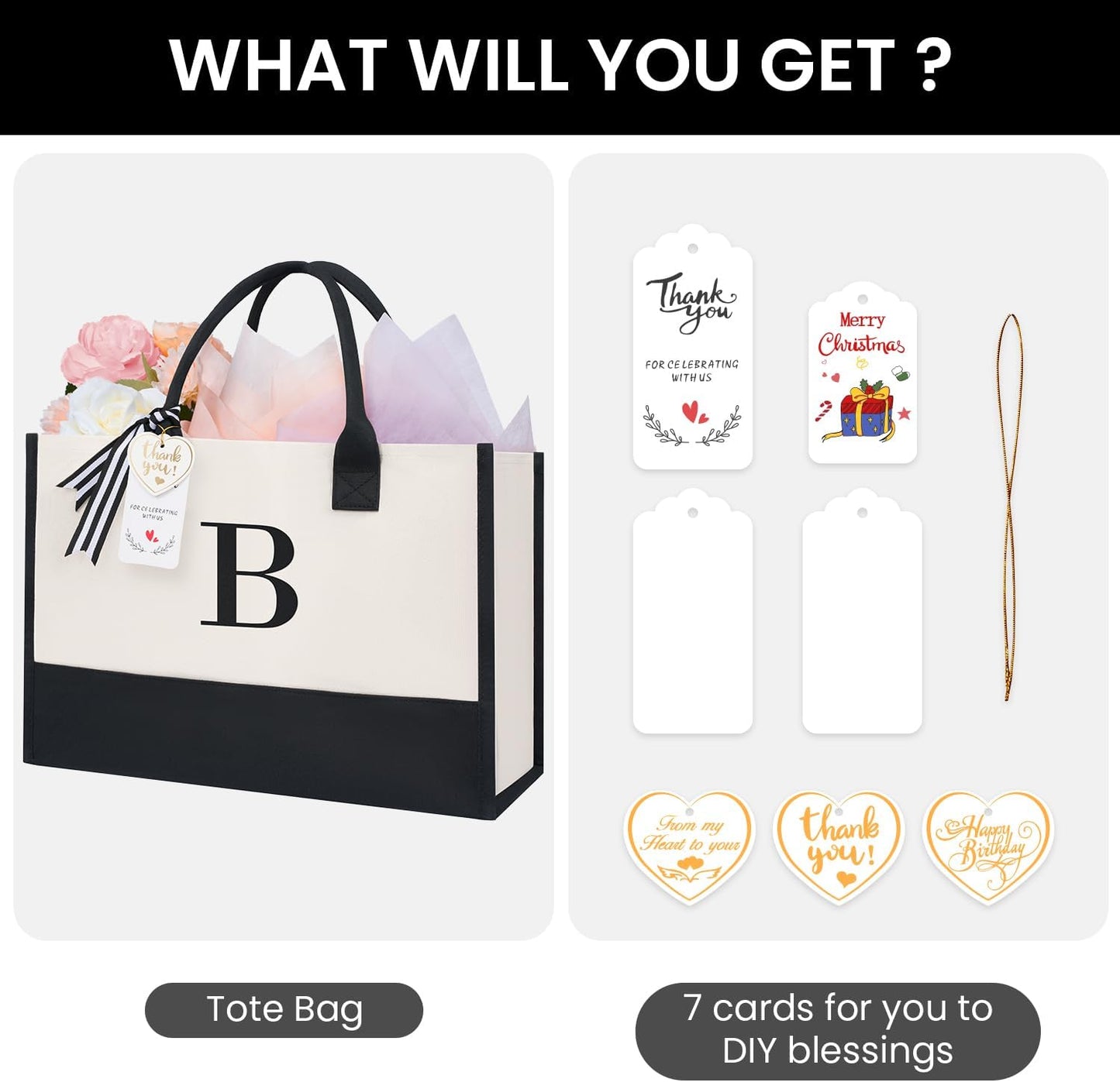 BAGAIL Initial Tote Bag, Personalized Birthday Gifts for Women, Teacher, Friends, Mom, Wedding, Monogrammed Beach Bag