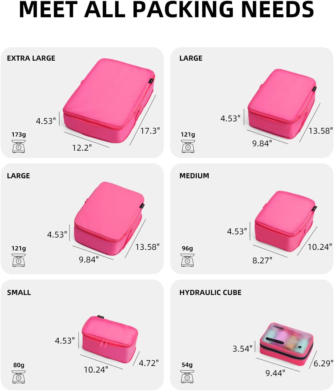 6 Set Compression Packing Cubes for Travel, Large Medium Small Luggage Organizers, Storage Bags for Clothes (6 Pack, Rose Red)