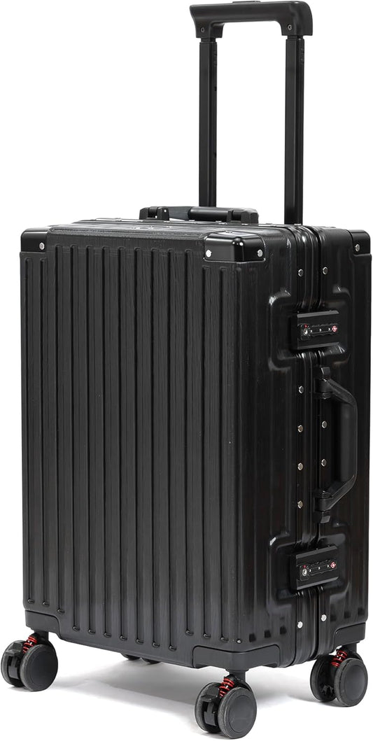 UrbanExplorer 20 Inch Carry On Luggage Aluminum Frame Airline Approved, Zipperless Luggage Carry On TSA Approved ABS+PC Hard Shell Suitcases, Lightweight Carry-On Suitcase with Cup Holder, Black