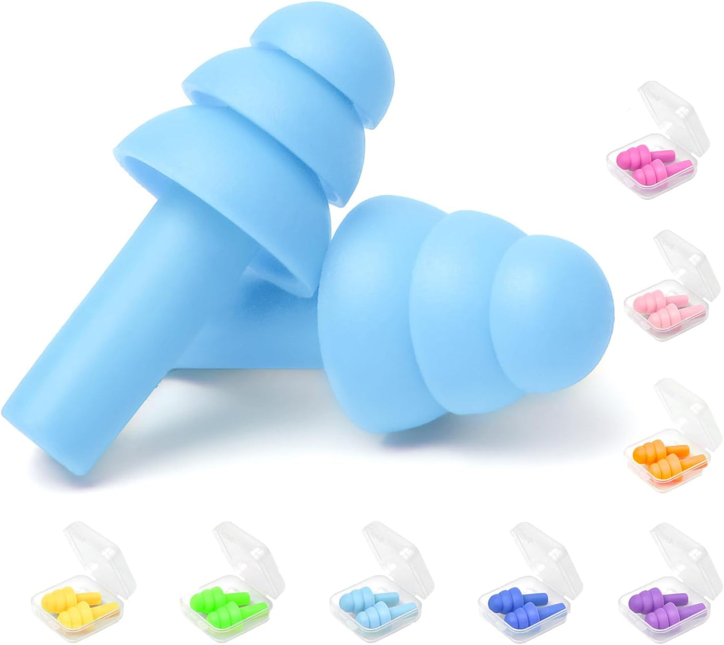 Earplugs for Sleeping Noise Cancelling, Reusable Ear Plugs– Super Soft, Silicone Ear Plug, for Sleeping 8 Pairs, Swimming, Snoring, Concerts, Work, Noisy Places (Color)