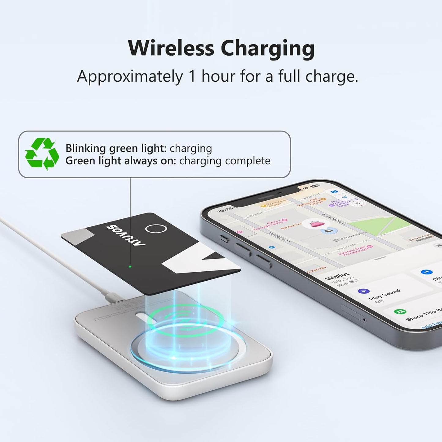 [2025 Apple MFi Certified] ATUVOS Rechargeable Wallet Tracker Card, Ultra Slim 1.6mm Wallet Card Tracker Tag Works with Apple Find My (iOS Only), Item Locator for Luggage Tags, IP67 Waterproof, 2 Pack