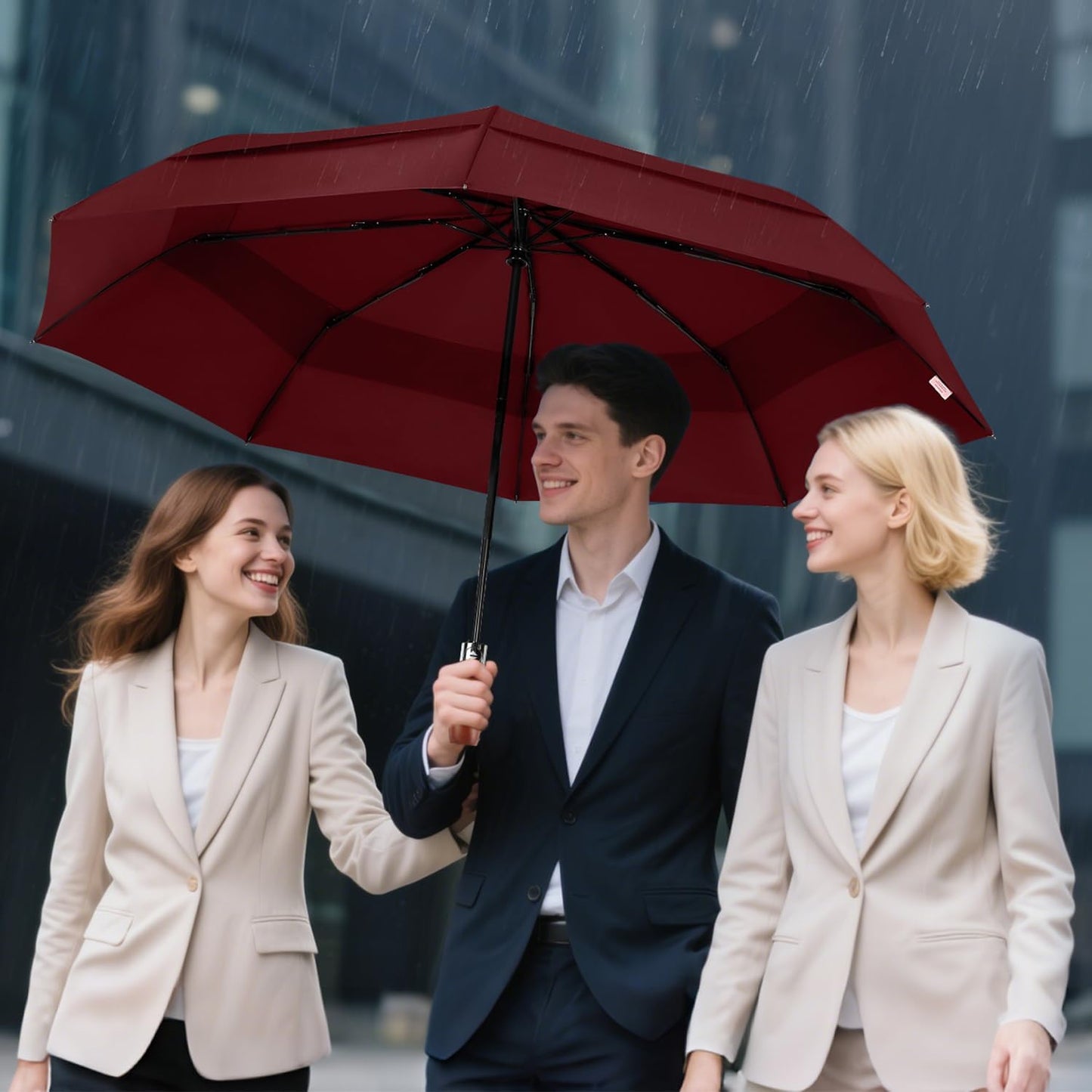 Lejorain Large Folding Golf Umbrella - Compact Mens Umbrellas Travel Rain and Windproof 54inch Collapsible Automatic Open Close Umbrella 210T Teflon Vented Double Canopy