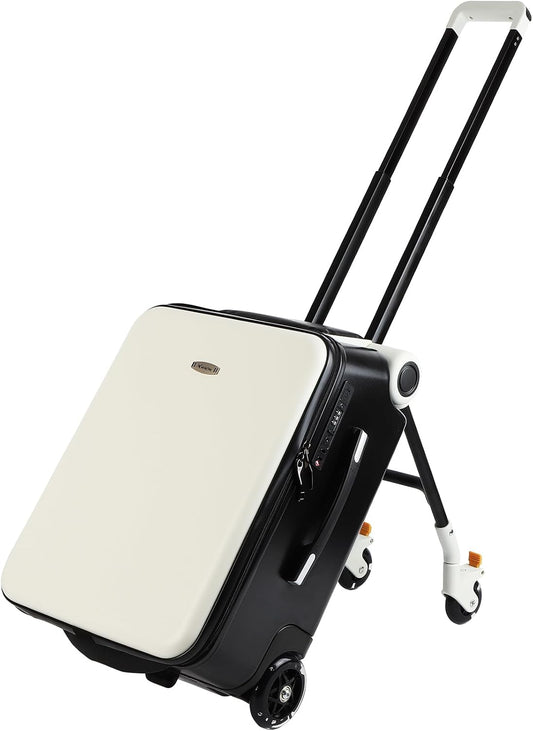 FAHKNS Ride on Suitcase luggage with Seat for Kids,21 inch Hardside Carry on Luggage with Wheels for Travel,2-in-1 Case & Baby Stroller,White
