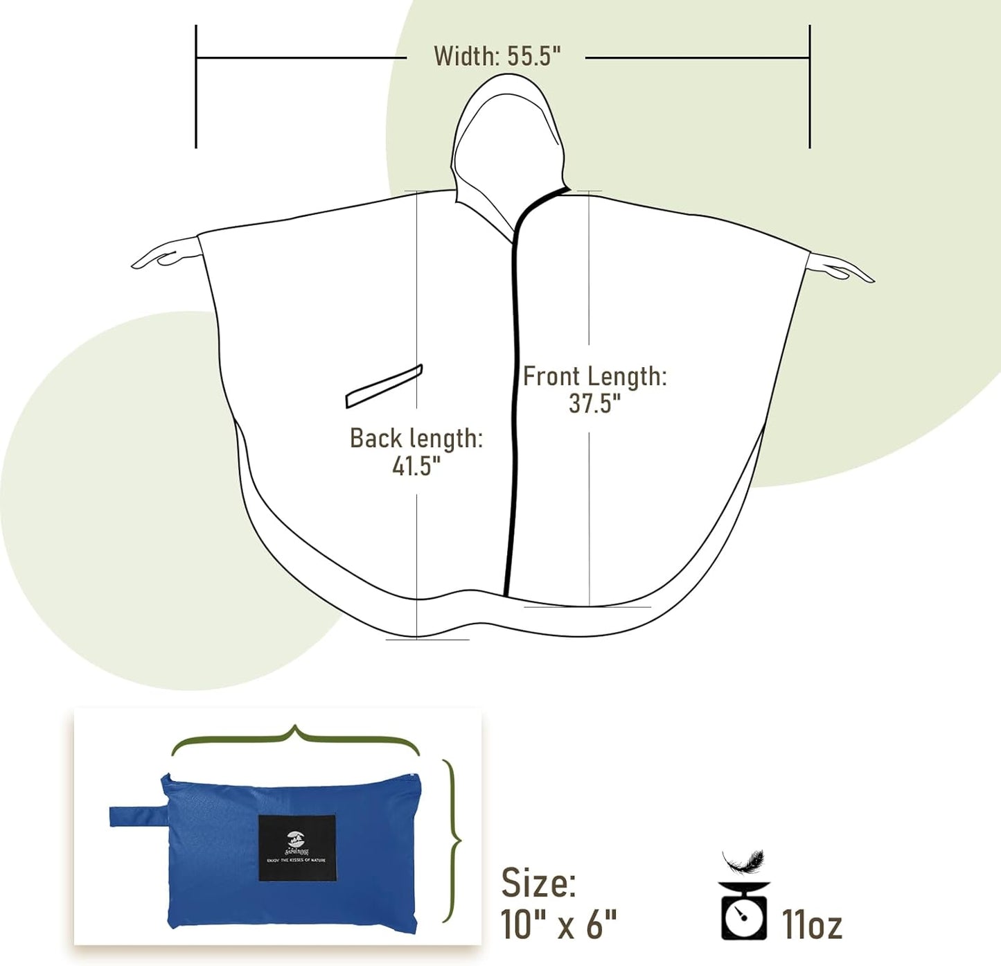 SaphiRose Rain Poncho Jacket Coat Hooded for Adults with Pockets