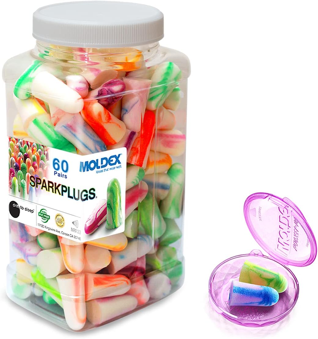 MOLDEX Soft Foam Earplugs 60 Pairs Maximum Protection 33dB Highest NRR Ear Plugs for Sleeping, Noise Cancelling, Snoring, Travel, Concert, Loud Noise, Swimming – Made in USA (Bottle Pack)