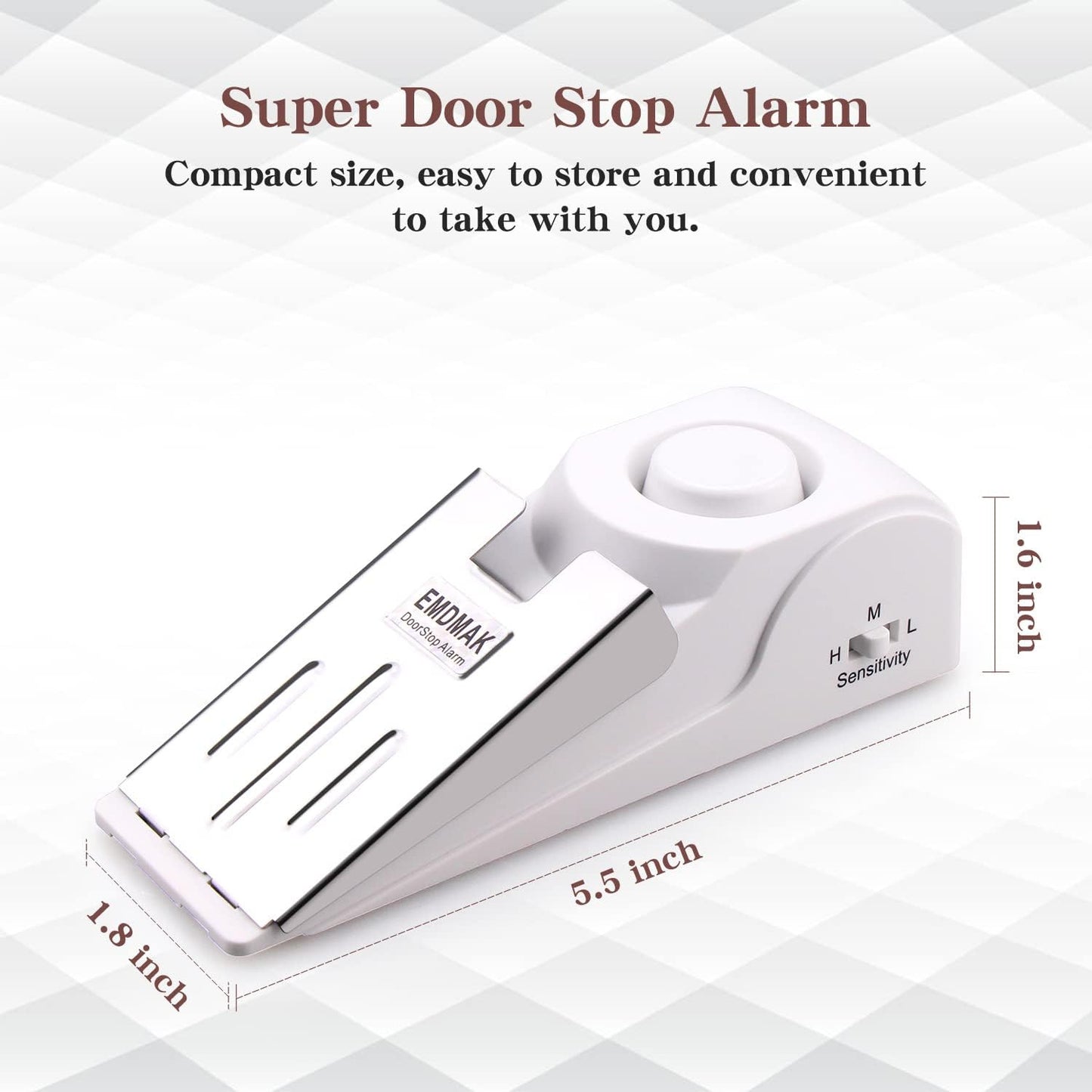 EMDMAK Door Stop Alarm with 120DB Siren Door Stop for Home & Travel (White) (Pack of 2)