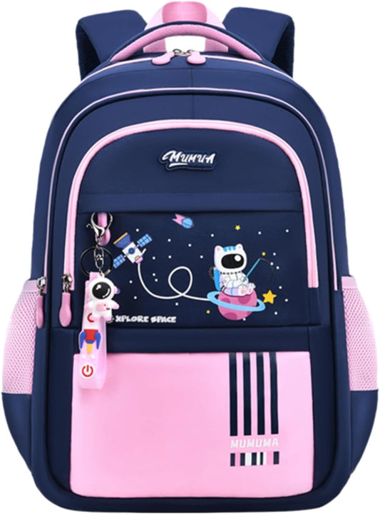 Astronaut-space Kids Backpack for Girls-Boys Elementary Middle School Backpack Book Bags for Girls Lightweight Back Pack pink-blue