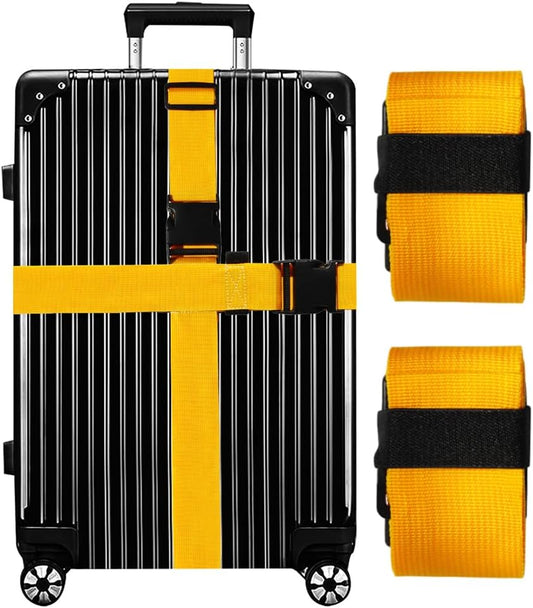 Luggage Straps for Suitcases TSA Approved-2 Pack Bright Personalized Luggage Belt Strap for Suitcase/Carry On Bag Luggage Accessories for Travel (Yellow)